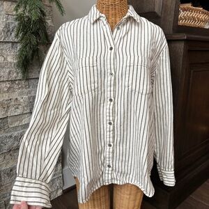 Madewell Flannel Sunday Striped Button Down Shirt Women's Med White Minimalist